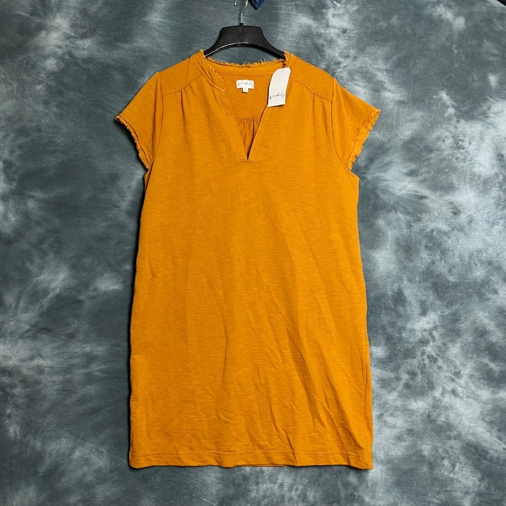 Wonderly Womens Shift Dress Knee Length French Terry Orange Gold POCKETS XL New